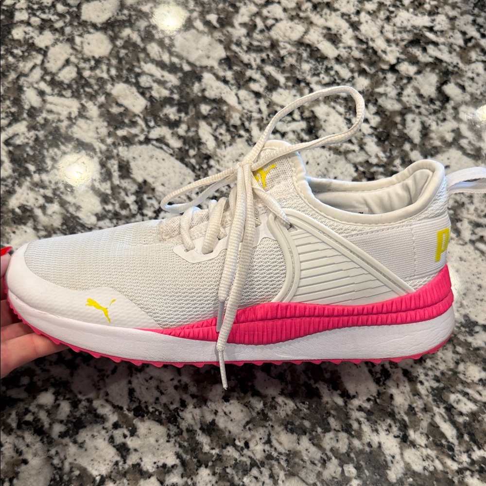 Puma White and Pink Running Shoes